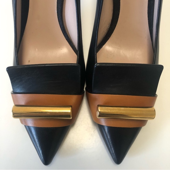 Stuart Weitzman Black Gamma 70 Two Tone Leather Point Toe Heel Pump Size 8.5 - Picture 3 of 11